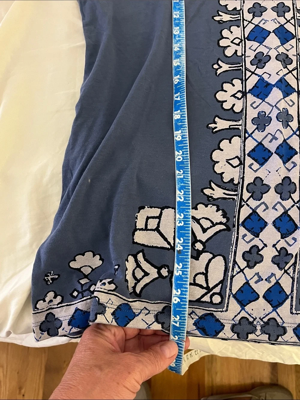 Tory Burch Pima Cotton Graphic Print T-Shirt Blue White Size L NWOT